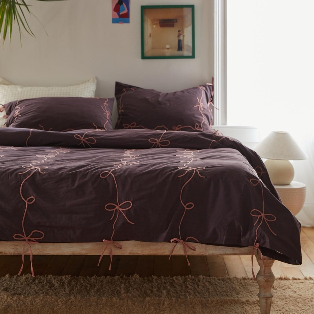 UO Lacey Bows Duvet Cover with Sham Set